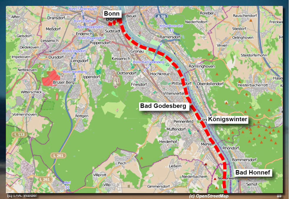 Walder-Verlag Reisetipps-Europa Karte Reiseführer Radtour - von Bonn-Mehlem nach Bonn
