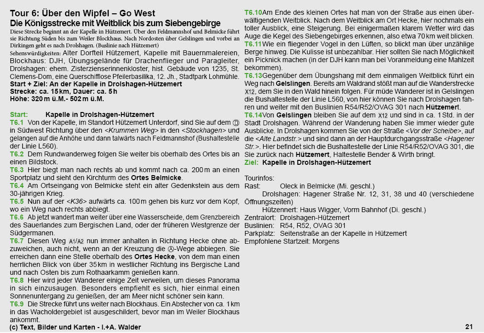 Reiseführer Wander-Tour 6 - Über den Wipfel - Go West - Die Königsstrecke mit Weitblick bis zum Siebengebirge