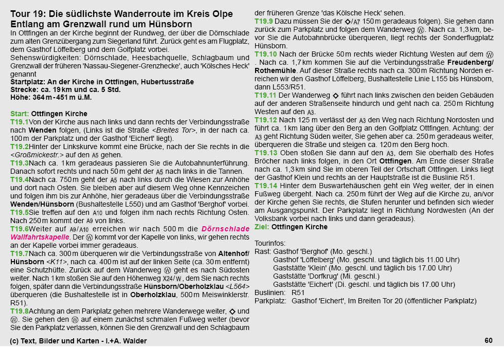 Reiseführer Wander-Tour 19 - Die südlichste Wanderroute im Kreis Olpe - Entlang am Grenzwall rund um Hünsborn 