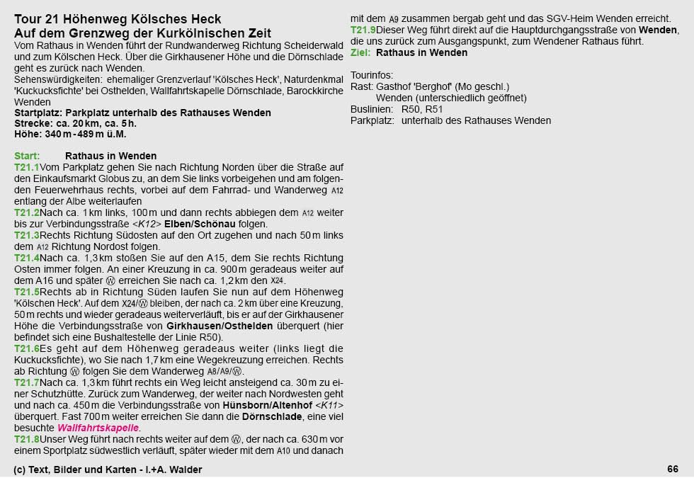 Reiseführer Wander-Tour 21 - Höhenweg Kölsches Heck - Auf dem Grenzweg der Kurkölnischen Zeit