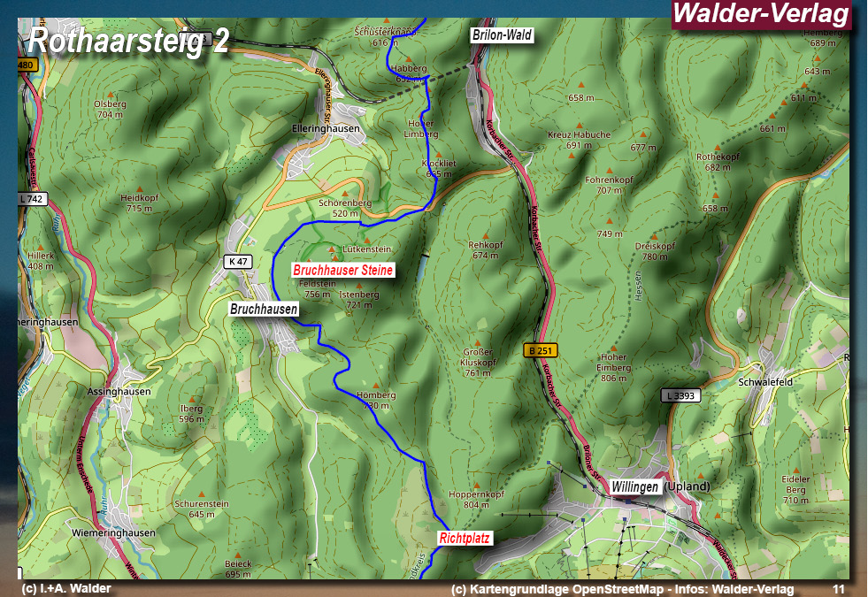 Walder-Verlag Reisetipps-Europa Karte/Map Rothaarsteig 