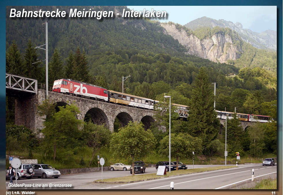 Bahnstrecke GoldenPass-Line von Zürich über Luzern, Interlaken, Spiez, Gstaad und Montreux nach Genf 
