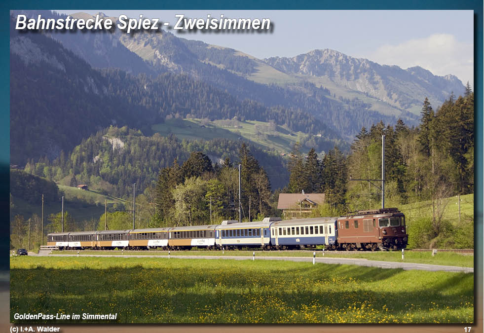 Bahnstrecke GoldenPass-Line von Zürich über Luzern, Interlaken, Spiez, Gstaad und Montreux nach Genf 
