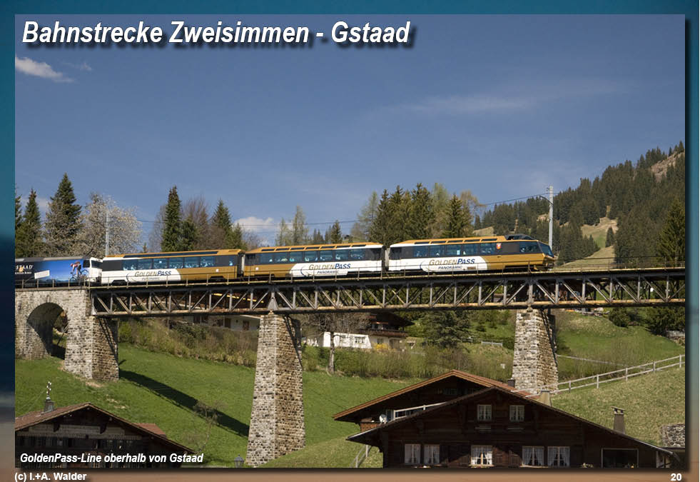 Bahnstrecke GoldenPass-Line von Zürich über Luzern, Interlaken, Spiez, Gstaad und Montreux nach Genf 