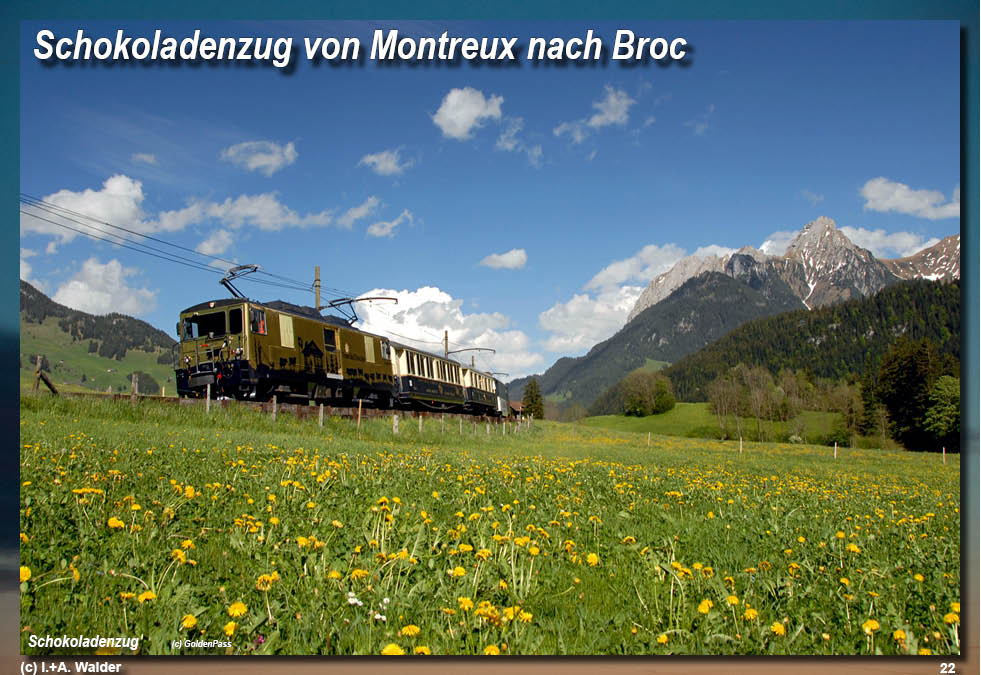 Bahnstrecke GoldenPass-Line von Zürich über Luzern, Interlaken, Spiez, Gstaad und Montreux nach Genf 