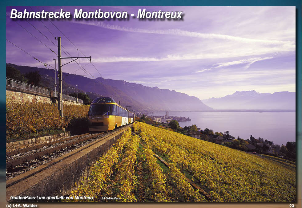 Bahnstrecke GoldenPass-Line von Zürich über Luzern, Interlaken, Spiez, Gstaad und Montreux nach Genf 