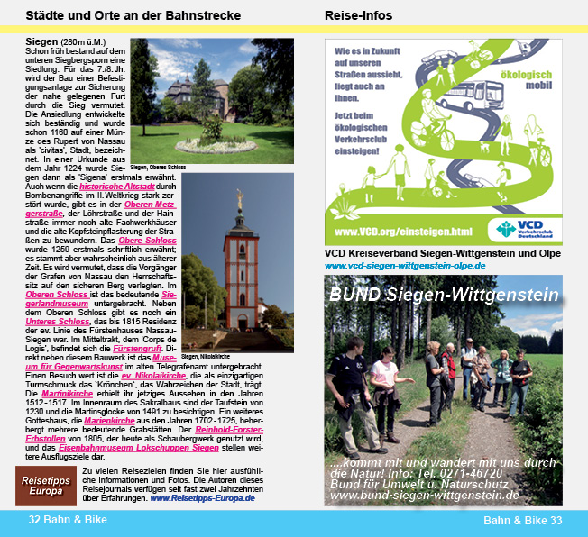 Radtour Wandertour Rothaarbahn und Obere Lahntalbahn