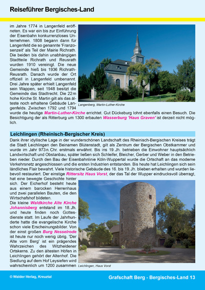Walder-Verlag Reisetipps-Europa Reisef&uuml;hrer Bergisches Land